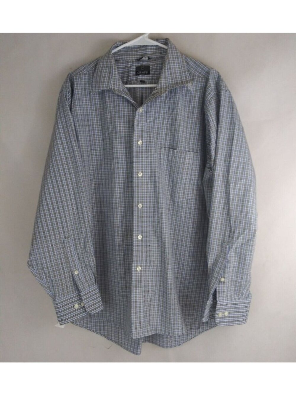Chaps Classic Fit Men's Blue, Black, & White Dress Shirt Size 34/35 Neck 17 1/2